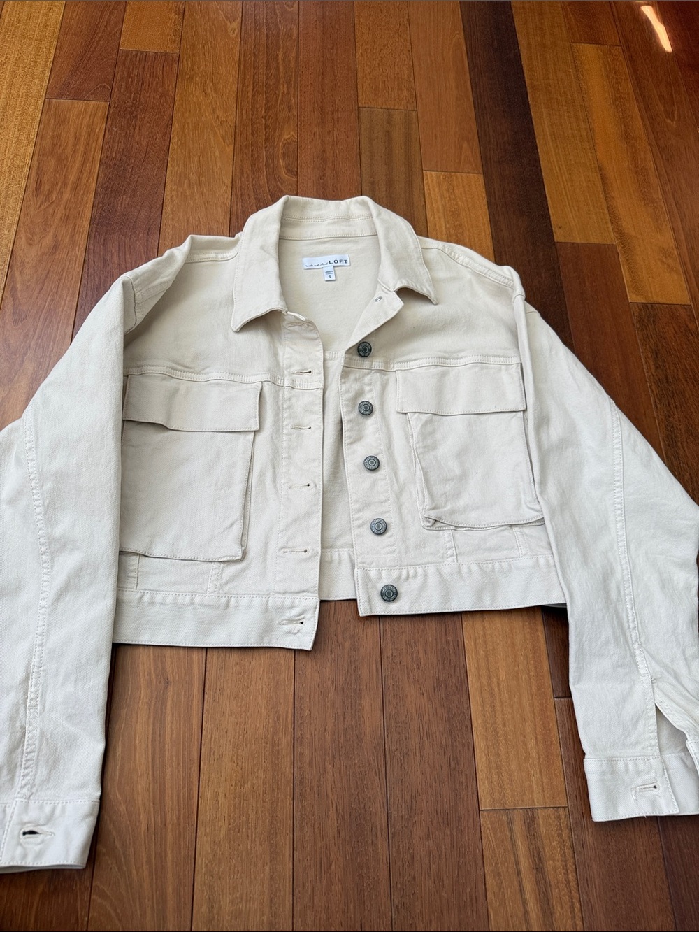 LOFT Cropped Beige Button-Front Jean Jacket